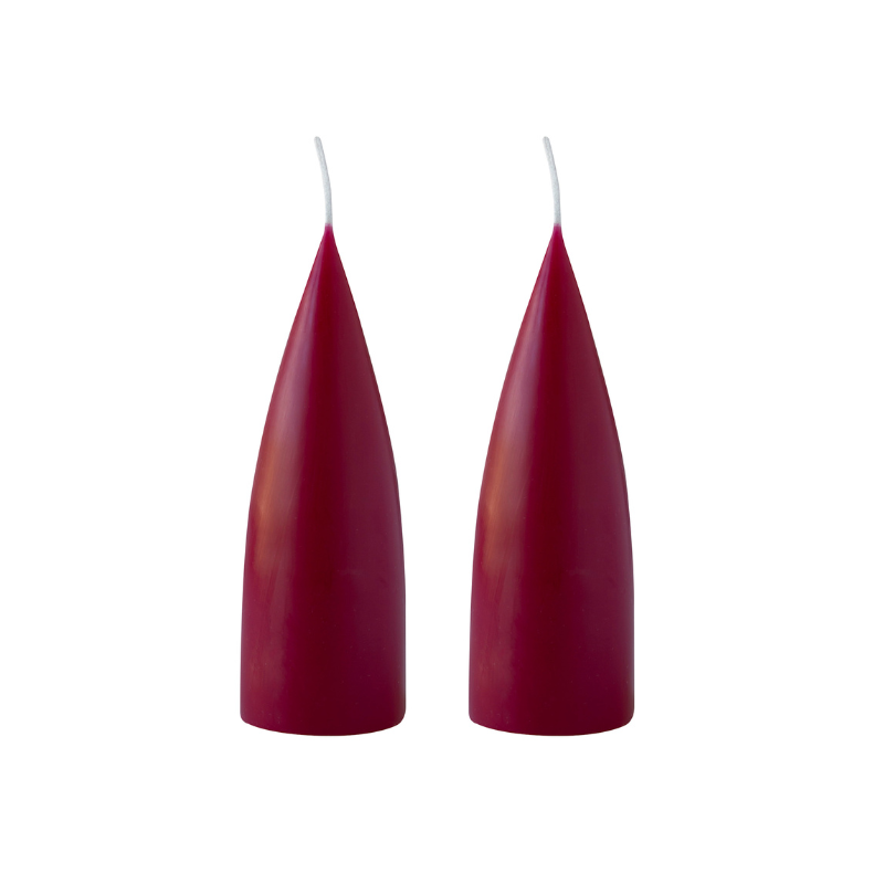 Kegelförmige farbige Kerze, 2er Set 16 cm